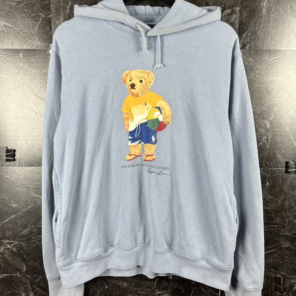 Polo Ralph Lauren Men's Blue Beach Polo Bear Hoodie Large -Flaws